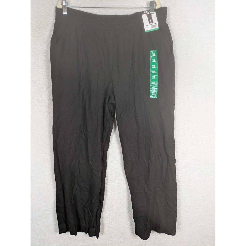 NEW Briggs Pants Women's XL Black Linen Blend Smocked Waist Wide Leg